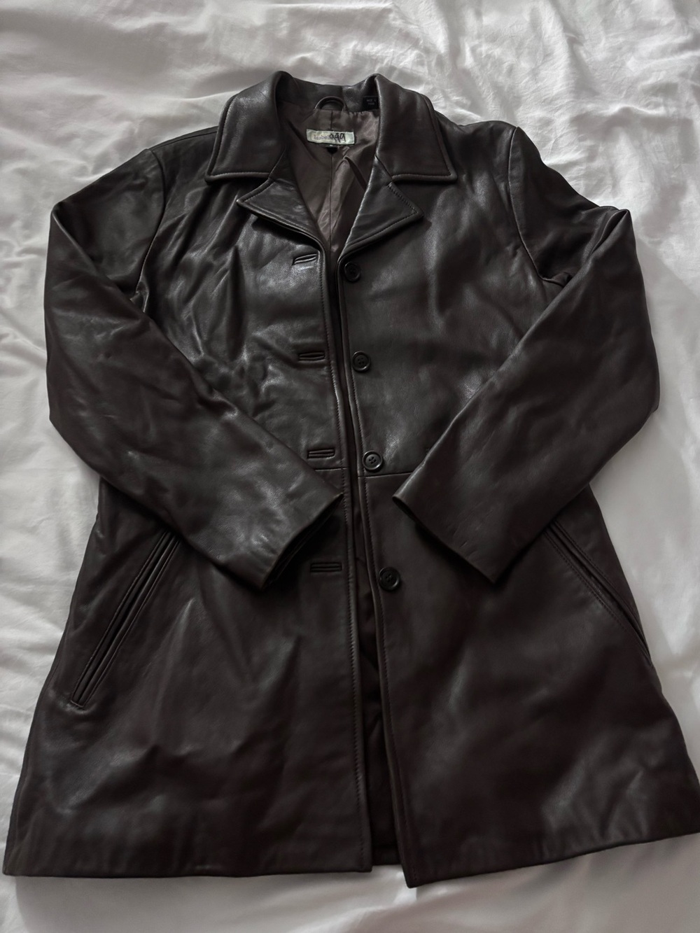 Vintage Dark Brown Leather Button-Front Jacket